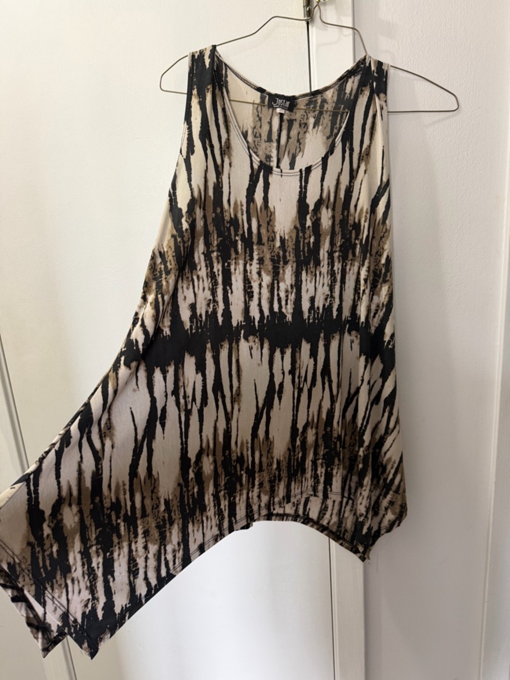 Just USA Cream Tank with Black and Brown Brush-Stripe Print